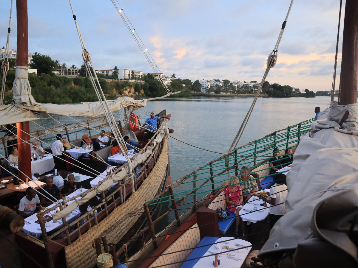 Tamarind dinner dhow cruise in Mombasa just about to set out.