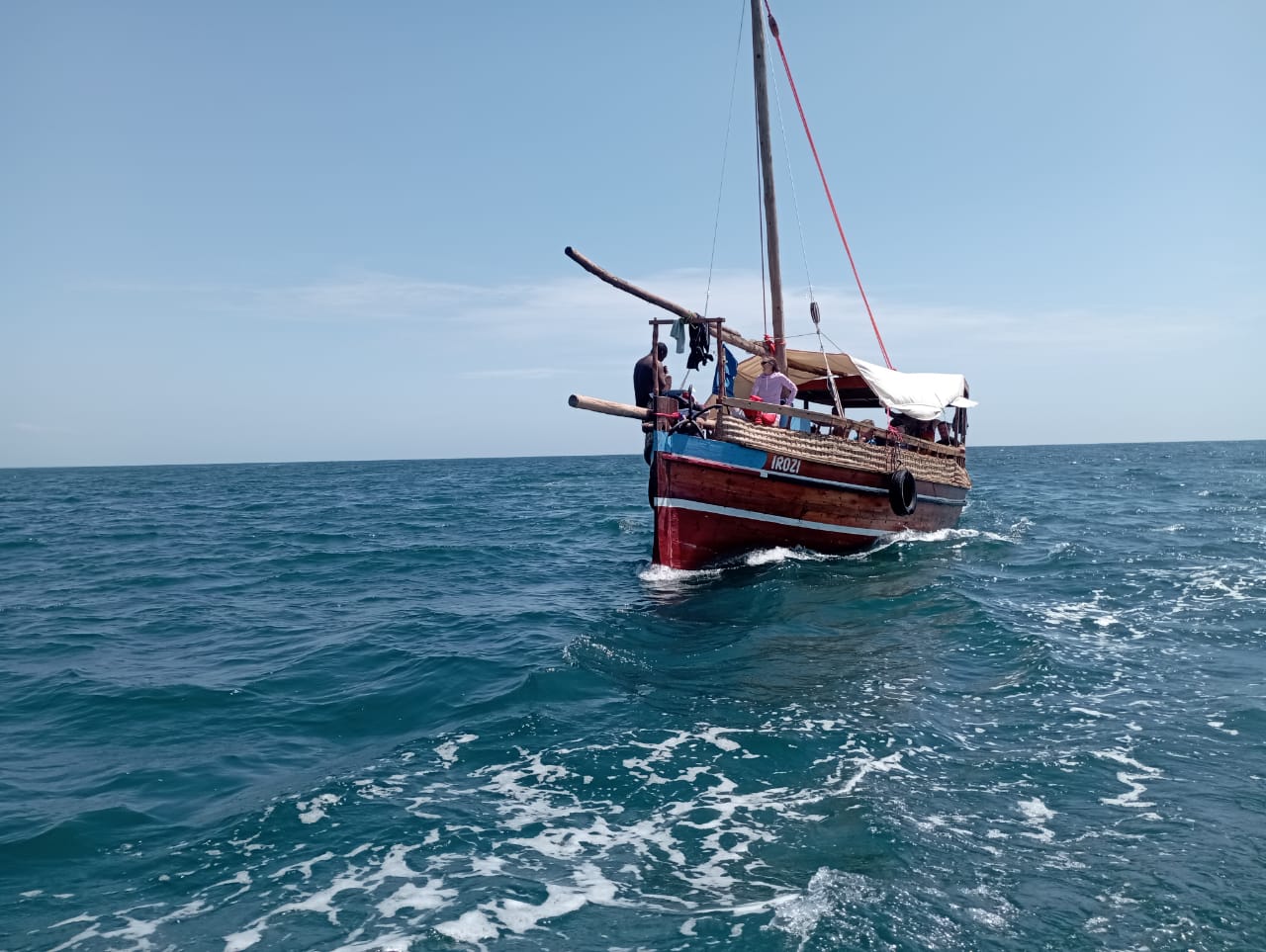 Traditional Dhow on the Indian ocean in Wasini with a clear sky